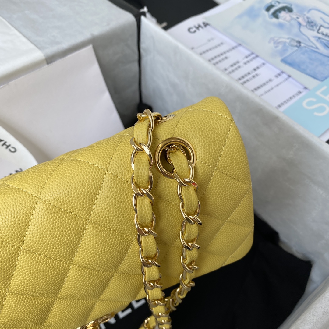 Classic Flap Caviar Bag A01113 Yellow/Gold